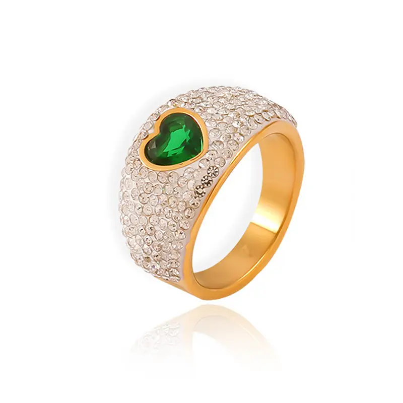 Green Stone Pavé Dome Ring