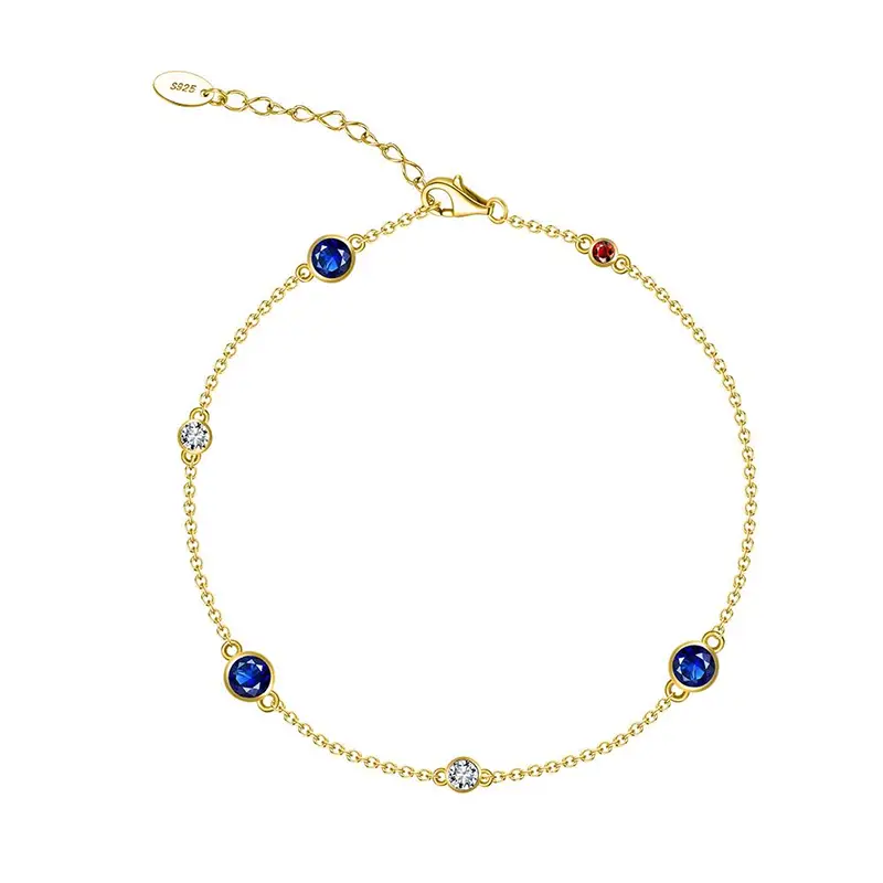 925 silver thin chain blue cz accent bracelet