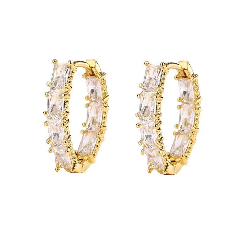 brass 18k gold plated cz pave huggie hoop earrings