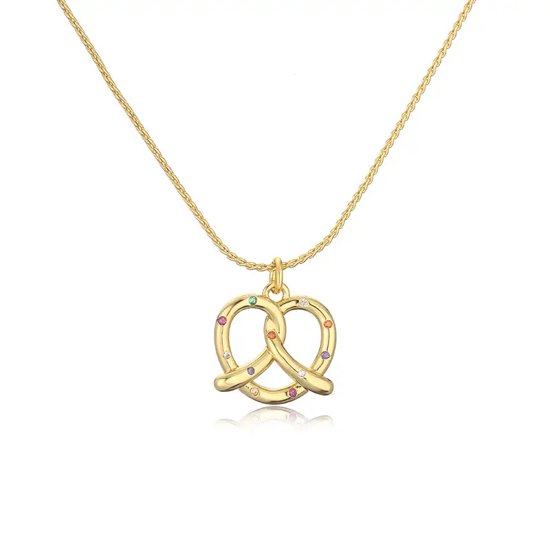 brass 18k gold plated pretzel heart knot necklace