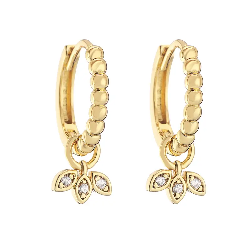 brass 18k gold plated triple leaf charm earrings