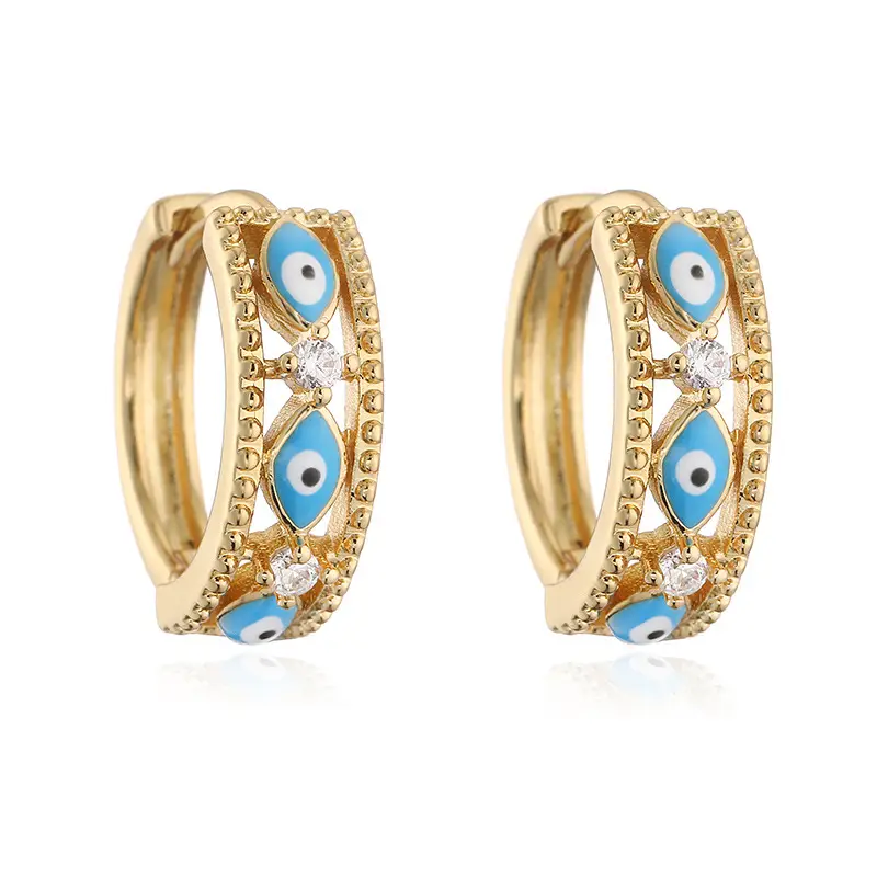 brass gold evil eye enamel hoop earrings