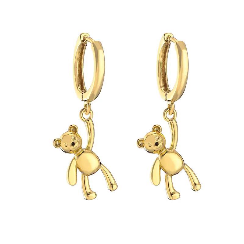 brass gold plated cute teddy bear drop earrings
