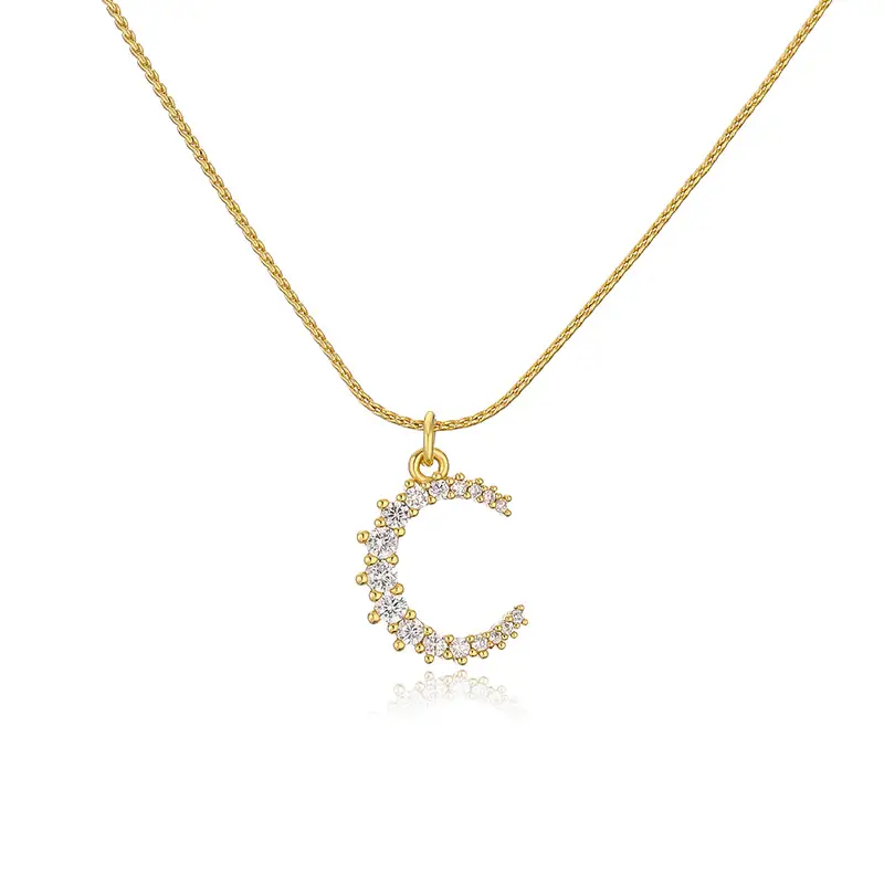 brass gold white cz initial letter c necklace