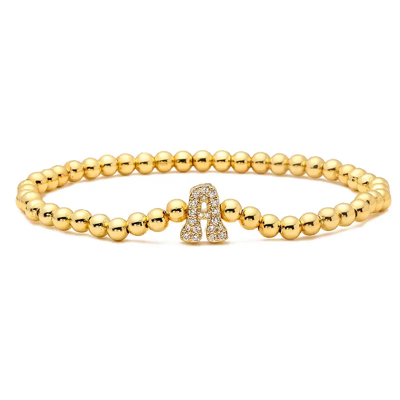 custom brass gold initial a cz beaded bracelet