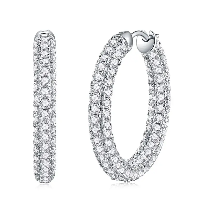 full pave s925 silver sparkling hoop earrings