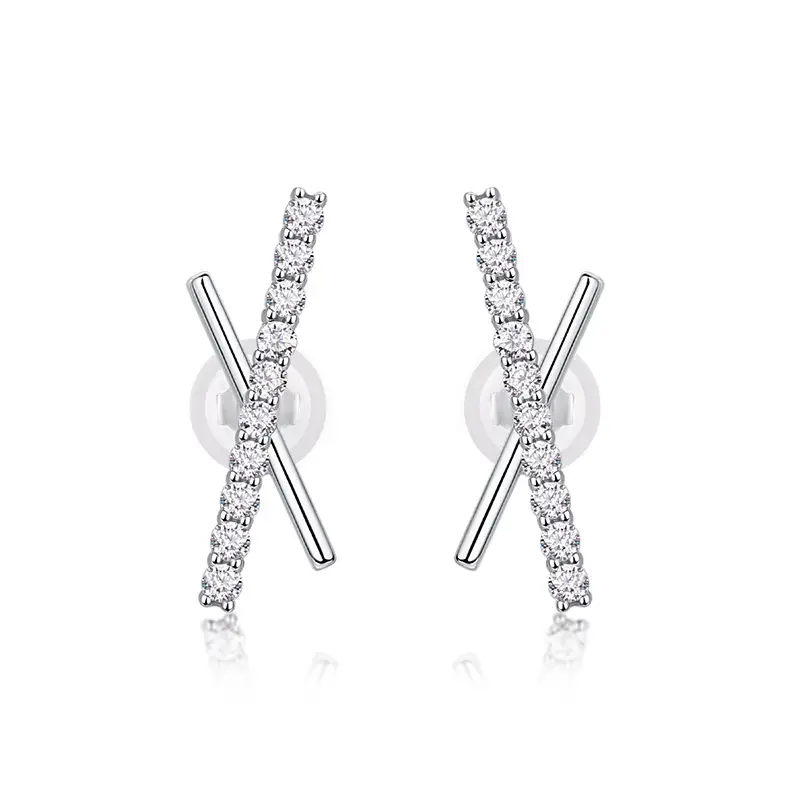geometric s925 silver cross bar cz earrings