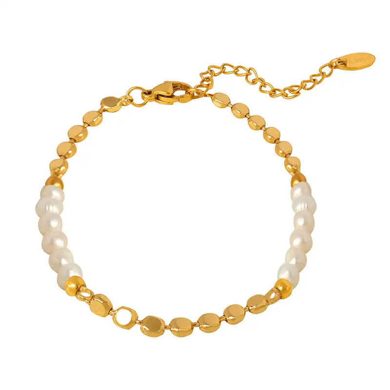 gold pearl link bracelet