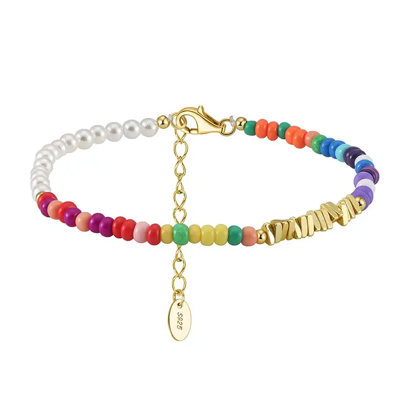 s925 silver colorful beaded letter mama bracelet