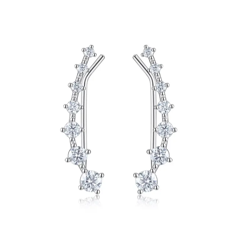 s925 silver curved cz cluster climber earrings