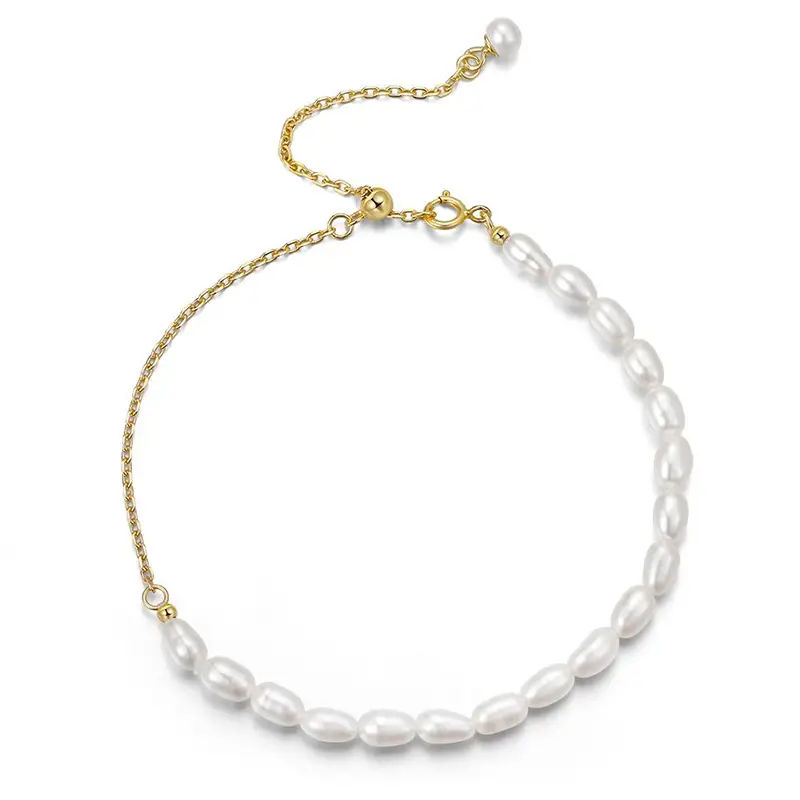 s925 silver half chain half pearl elegant bracelet