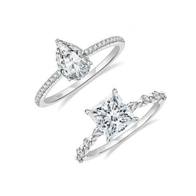 s925 silver pear and star cz double layer ring