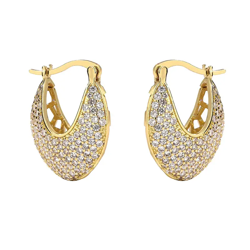 vintage brass gold full cz pave chunky hoops