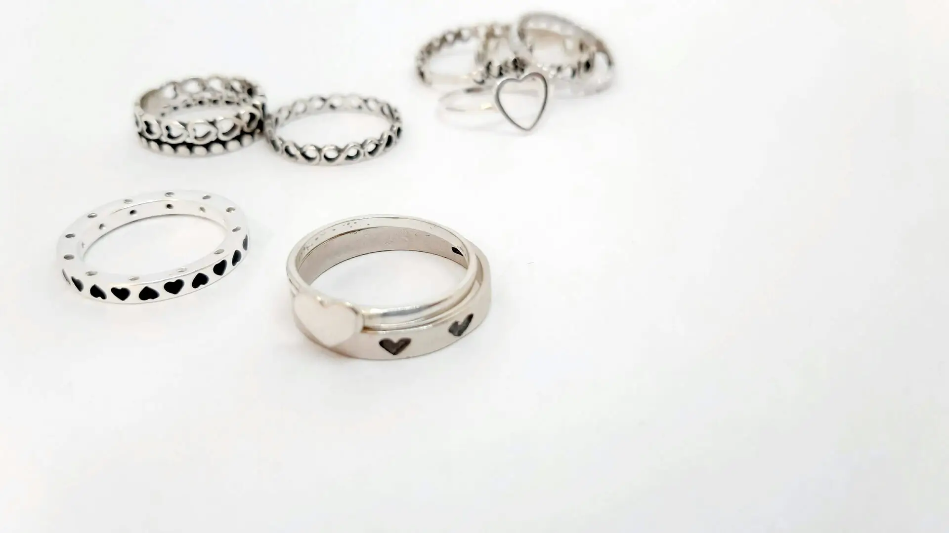 assorted stainless steel-rings collection display