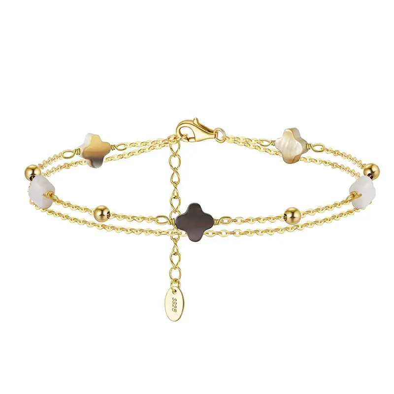 925-silver-gold-double-layer-black-agate-clover-bracelet