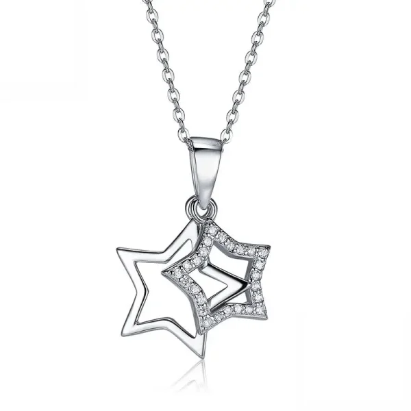 925 sterling silver hollow double star necklace