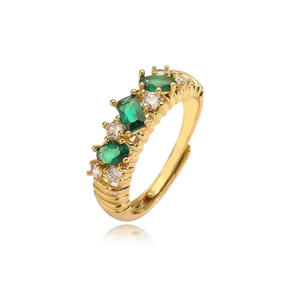 brass 18k gold emerald green cz stackable ring
