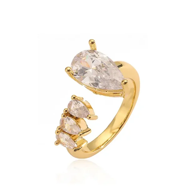 brass gold pear cut cz multi layer open ring