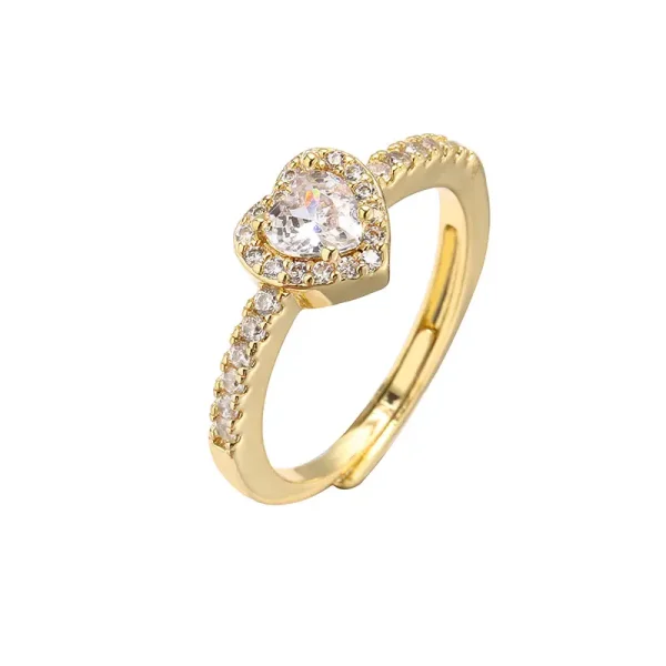 brass gold plated cz heart center promise ring
