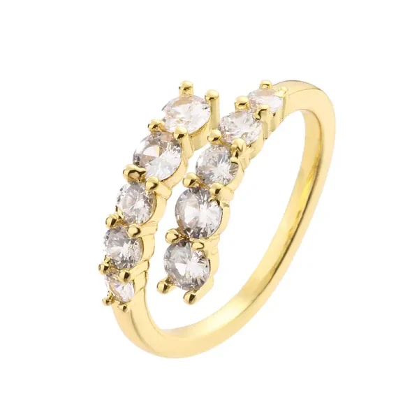 brass gold plated double row cz adjustable ring