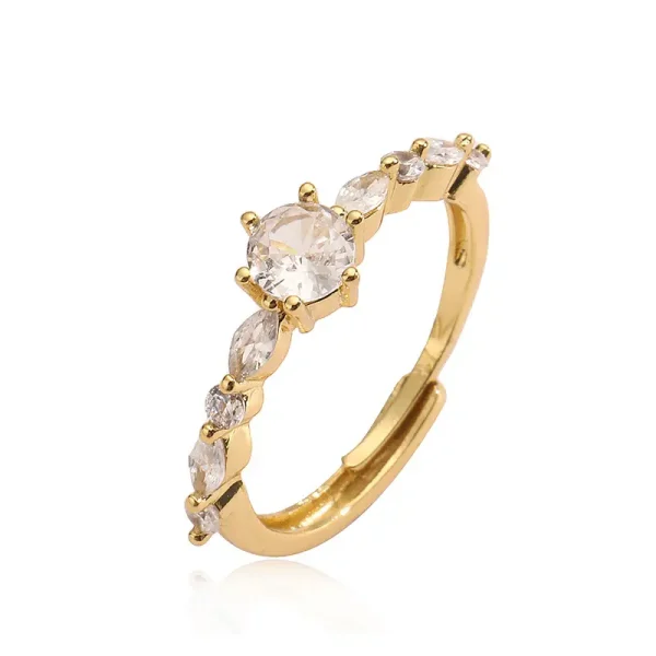 brass gold plated geometric hexagon cz ring