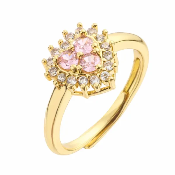 brass gold sunflower pink cz cluster ring