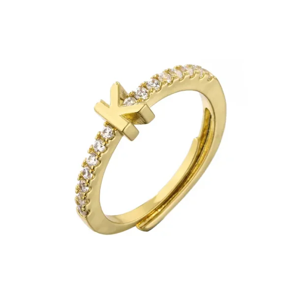 custom brass gold initial k cz pave ring