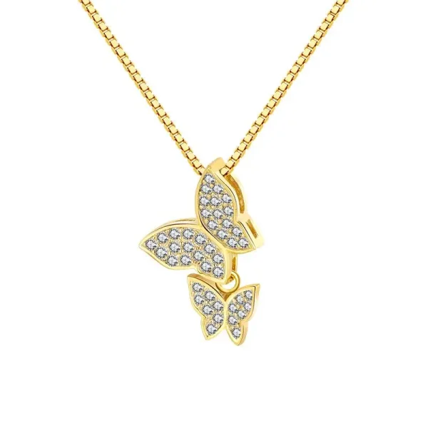 gold plated 925 silver double butterfly cz necklace