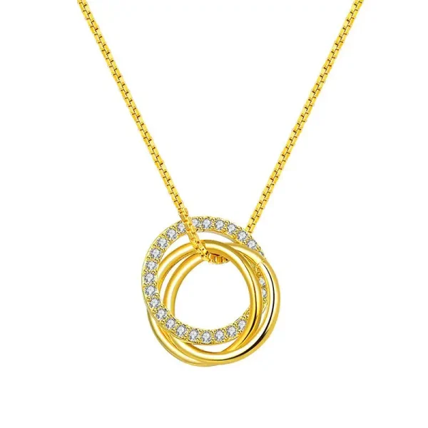 gold plated s925 silver intertwined triple ring necklace
