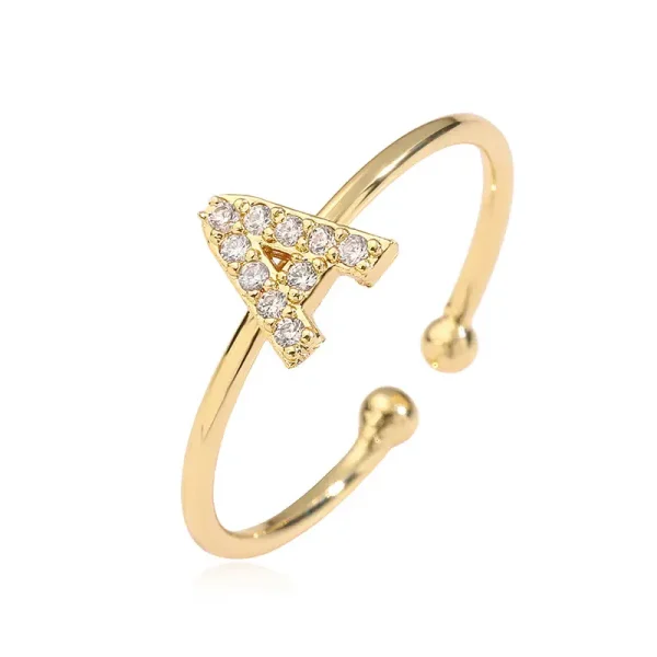 minimalist brass gold initial a adjustable ring