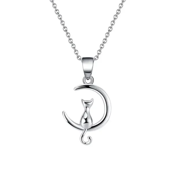 s925 silver cat on the moon pendant necklace