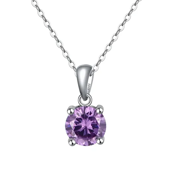 s925 silver solitaire purple cz round pendant