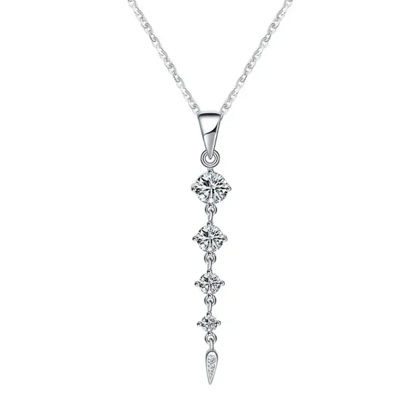 s925 silver vertical cz drop pendant necklace